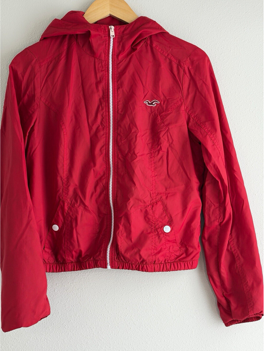 Vintage Hollister Red Windbreaker Jacket Hooded Full Zip Lined junior size M